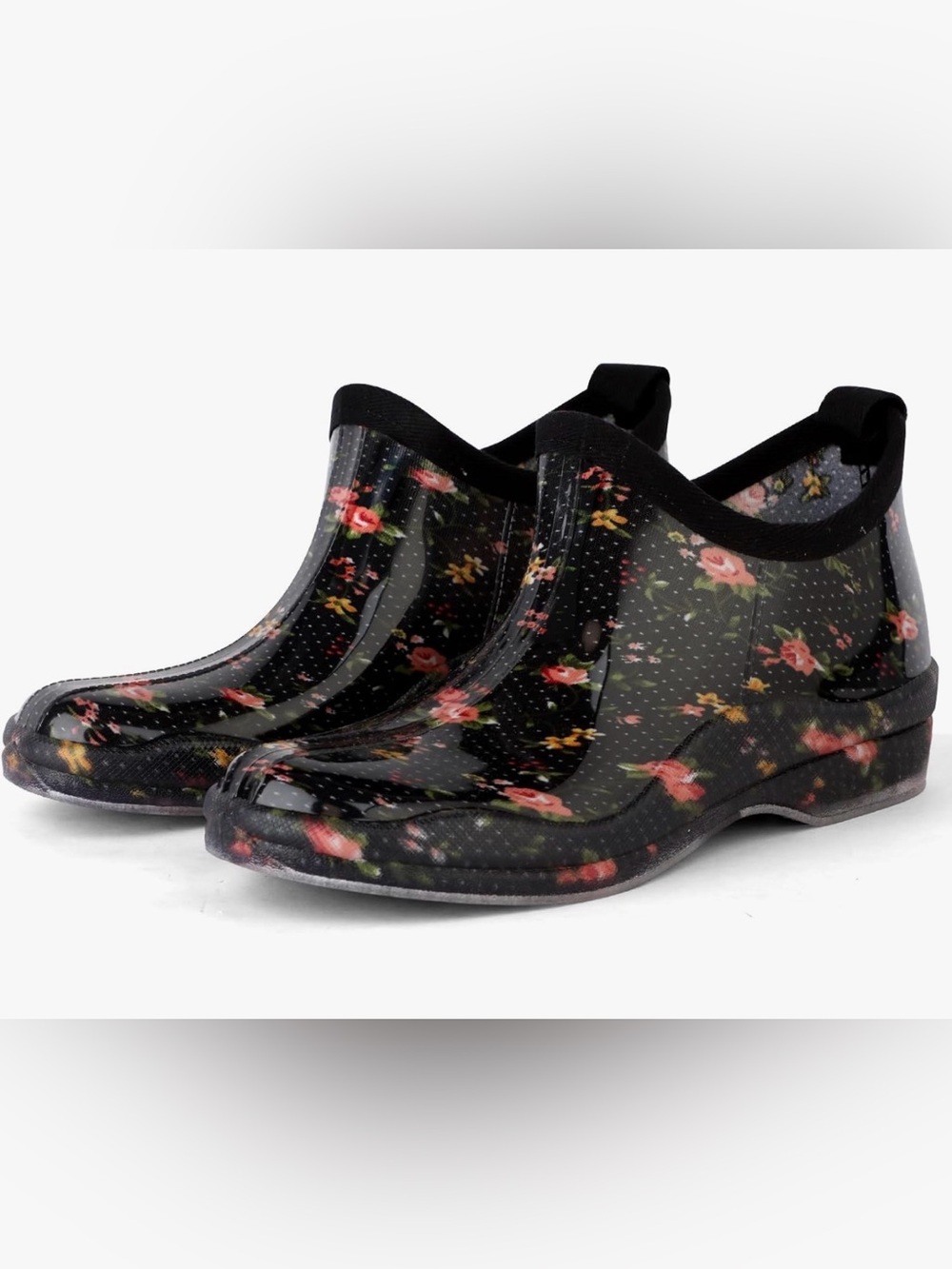 Women’s Black Floral Gloss Rain Clogs